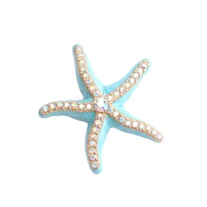 Blue Starfish Stud Earrings With Rhinestone Ocean Beach Jewelry Women Fashion Accessories