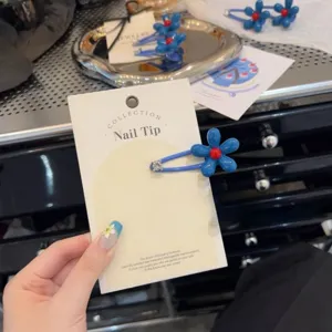 Korean cute blue flower hair clip sweet style side bangs snap clip daily hair accessories for women
