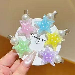 Gradient starfish pearl hair clips set cute sweet side hairpin hair accessories for girls