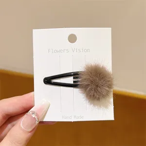 Cute plush hair clip with fluffy pom pom, sweet duckbill hairpin for women and girls daily wear