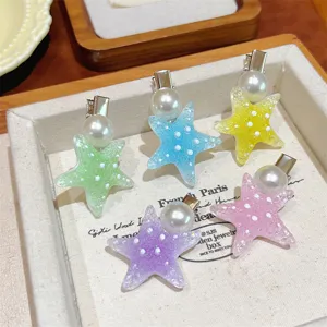 Gradient starfish pearl hair clips sweet cute side hairpins sweet holiday hair accessories