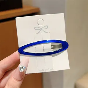 Blue drop oil hollow oval hair clip minimalist side hairpin for women daily hair styling