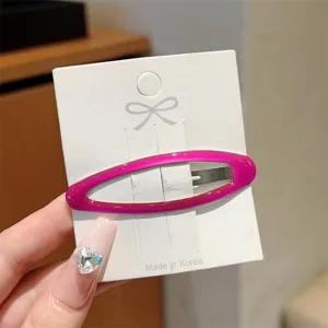 Pink hollow oval hair clip minimalist metal side clip sweet daily hair accessories detail.