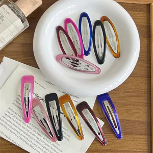 Solid color oil dripping hollow oval hair clips minimalist side fringe accessories