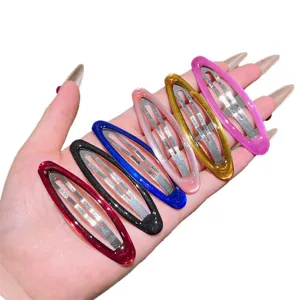Minimalist solid color drop oil hollow oval hair clip stylish side bangs clip hair accessories