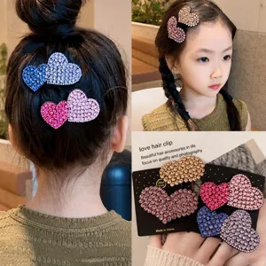Children Rhinestone Heart Hair Clip Cute Girls Side Bangs Clip Sparkling Acrylic Hairpin Hair Accessories