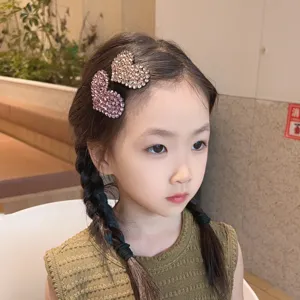 Children rhinestone heart hair clip sparkling crystal side bangs hairpin for sweet cute girls