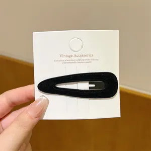 Korean autumn winter black velvet hair clip side bang hairpin for women fashion