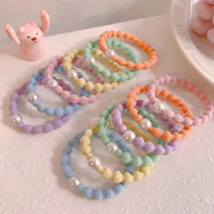 Colorful elastic hair ties with pearl cute scrunchies simple basic ponytail holders for daily wear