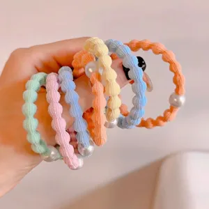 Colorful elastic hair ties with pearls, candy color scrunchies for sweet daily ponytails.