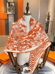Oranger weißer Seidenwolle großer quadratischer Schal Dschungel Pflanzen Print Damen