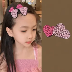 Kids rhinestone heart hair clip sparkling pink crystal side bangs pin sweet cute girls hair accessory