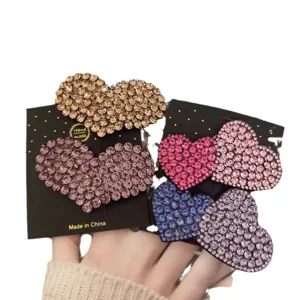 Sparkling rhinestone heart hair clips set for women and kids cute side hair accessories