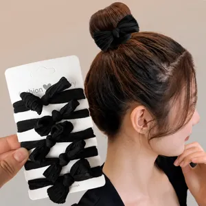Zwarte strik haarrekkers 5 stuks elastische haarbanden paardenstaart trendy haaraccessoires voor vrouwen