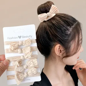 Set van 5 geplooide strik haarelastiekjes, elastische scrunchies voor staart en knot styling.