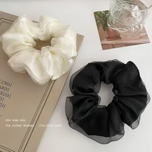Set van grote organza haarscrunchies in Koreaanse stijl, elegante geplooide haarbanden voor dames.