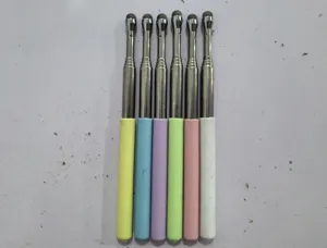 Set of 6 colorful telescopic touch screen teaching pointers with foam handles for classroom use.