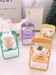 Mini folding chair phone stand with cute cartoon figure desktop holder macaron design 1pc