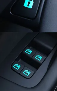 Car window lift switch fluorescent sticker, glowing night warning button interior decal.