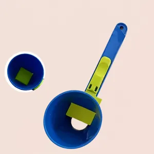 Mess free protein powder measuring funnel with adjustable slider design for kitchen use.