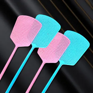 Plastic fly swatter with thickened mesh and long handle, durable household pest control tool.