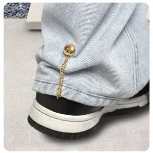 Magnetic trouser hem clip gold metal ball chain cincher for jeans and pants main display view