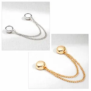 Magnetic pants hem clips with double chains, adjustable trouser cuff cinching tool.