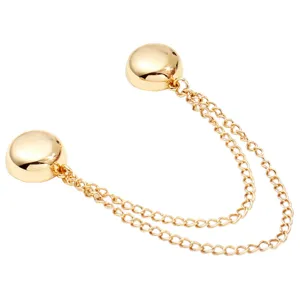 Gold magnetic trouser cuff clips with double chains designed for pants hem shortening and cinching.