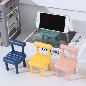 Cute mini chair phone stand detail view, desktop lazy support bracket for phone and tablet.