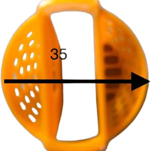 Panier filtre d'evier de cuisine en plastique orange avec des petits trous pour residus.
