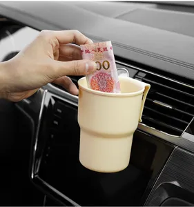 Car air vent storage cup holder, portable multi-functional organizer for vehicle interior.
