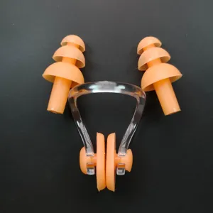 Swimming earplugs and nose clip set, soft silicone waterproof gear for diving and pool use main view.