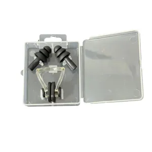 Silicone swimming earplugs and nose clip set with storage box for water sports diving