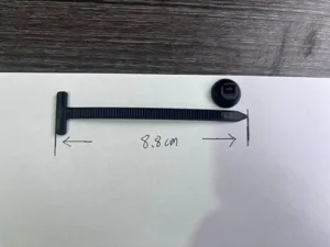 Black plastic car fastener rivet clip and cable tie detail view showing 8.8cm size specification.