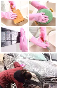 Guanti da cucina multifunzione in silicone rosa per la pulizia domestica quotidiana.