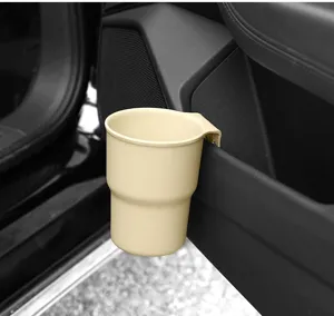Universal car door cup holder hanging drink bottle storage organizer in beige color for vehicles.
