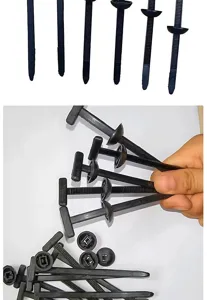 Car bumper fender liner push pins clips plastic universal fastener strap tie detail view