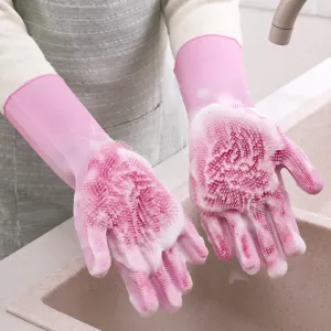 Guanti per Lavare i Piatti per La Casa in Silicone Con Setole di Spazzola Impermeabile Resistente al Calore Strumento per la Pulizia della Cucina