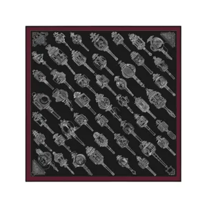 Schickes 70cm quadratisches Tuch mit Vintage-Laternen-Print, elegantem Schwarz und Dunkelrot.
