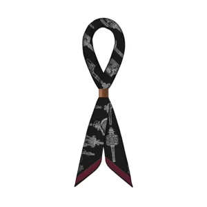 Schwarzer Twilly Schal mit Retro Kutsche Print, elegantes Halstuch fuer Damen und Herren.