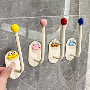 Cute cartoon wall mounted hook punch free colorful funny storage rack for bathroom home