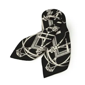 70cm Unisex Schwarzer Seidenschal Reiterkette Druck Quadratischer Halstuch Stilvoll