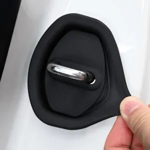 Universal silicone car door lock protector cover, anti-rust shock absorbing black buffer.