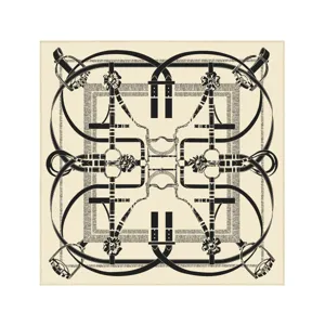 70cm Reiter-Print Seidengefühl Quadrat-Schal, klassisches schwarz-beiges Halstuch Damen.