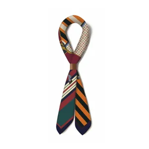 Luxus Seidengefühl Twilly Schal mit elegantem Pferdekutschen und Streifenmuster.