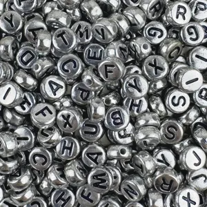Antique Silver Acrylic Letter Beads Black Font Alphabet Loose Beads For DIY Friendship Bracelet Jewelry Making