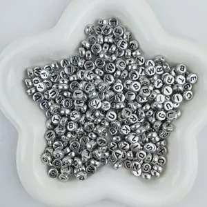 Acrylic letter beads 4x7mm antique silver black letters DIY jewelry making detail view