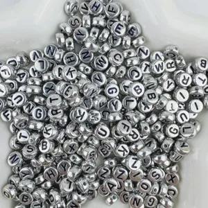 Antique silver acrylic letter beads 4x7mm, perfect for DIY handmade bracelets and jewelry.
