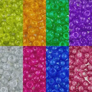Acrylic Barrel Beads Glitter Pony Beads Large Hole Loose Beads For Hair Braiding DIY Jewelry Making Craft Supplies