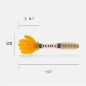Silicone meridian massage patter back scratcher health care tool with ergonomic wooden handle.